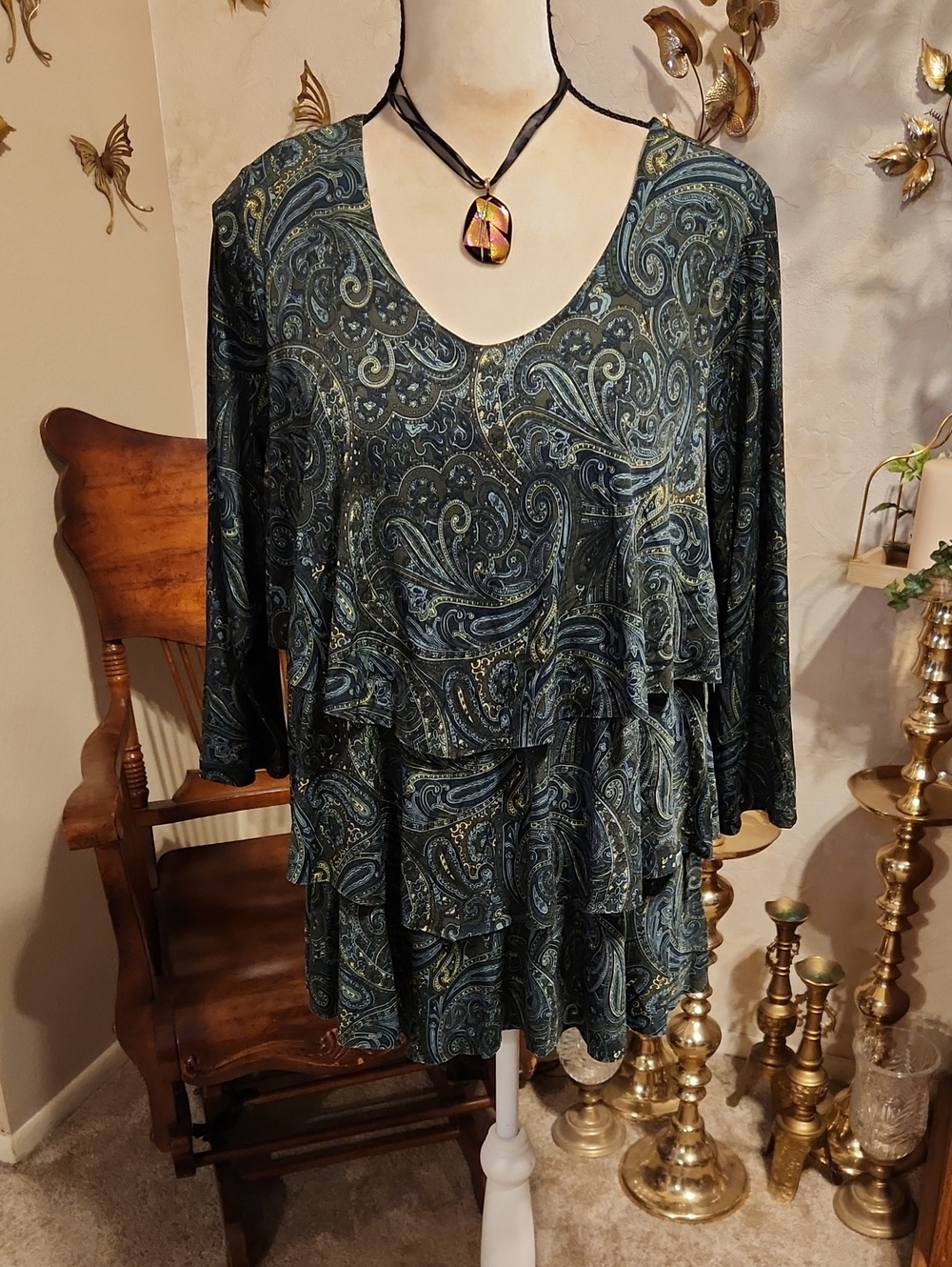 Susan Graver Teal Paisley Layered V-Neck Tunic